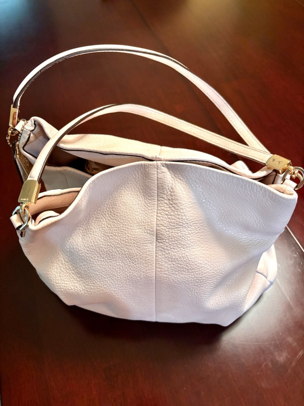 Coach Pebbled Leather Shoulder Bag in Pale Pink with Gold Hardware